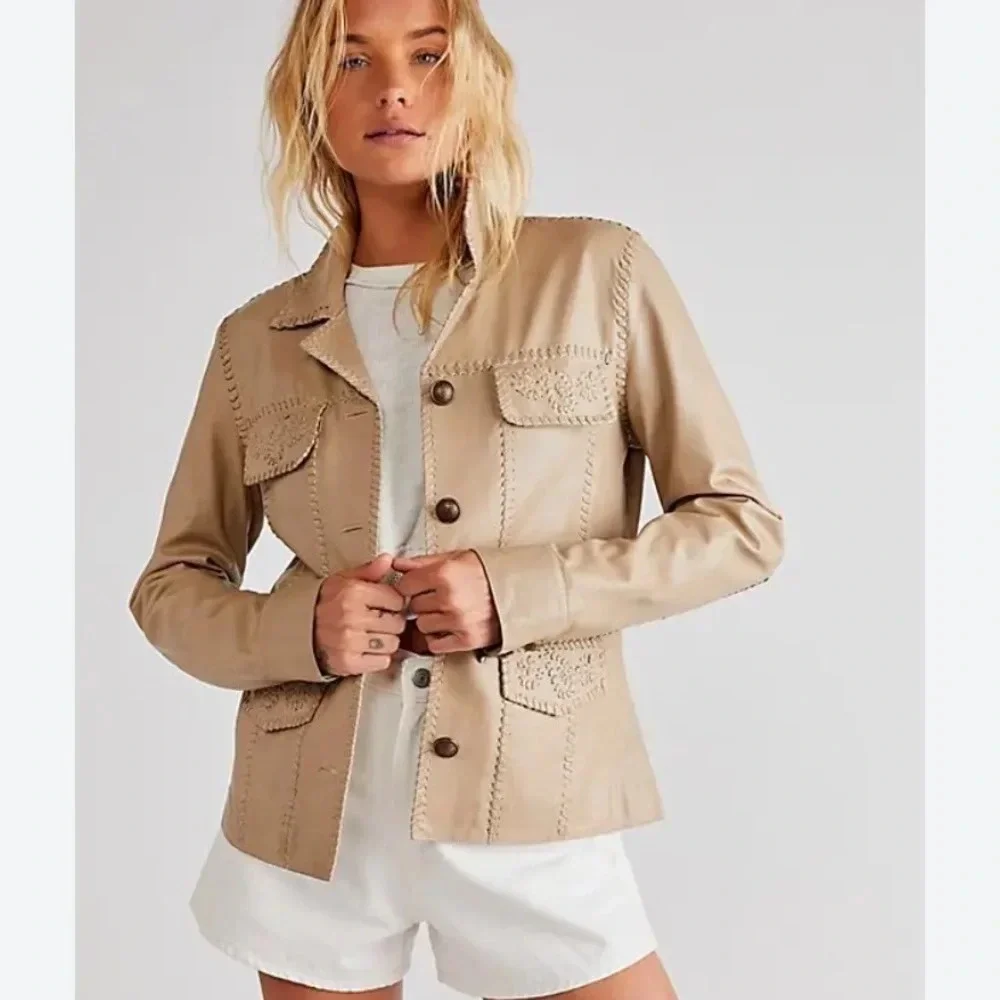 Free People We thefree crescent moon genuine leather jacket 17892
